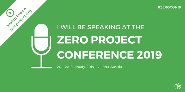 mikrofon med texten: Jag talar på Zero Project conference 2019